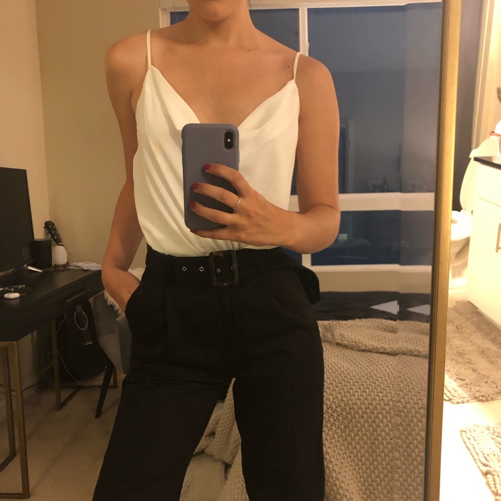 Wide leg long trousers w/buckle
